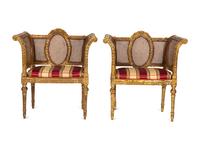 A Pair of Louis XVI Style Giltwood Cane-Back Benches
