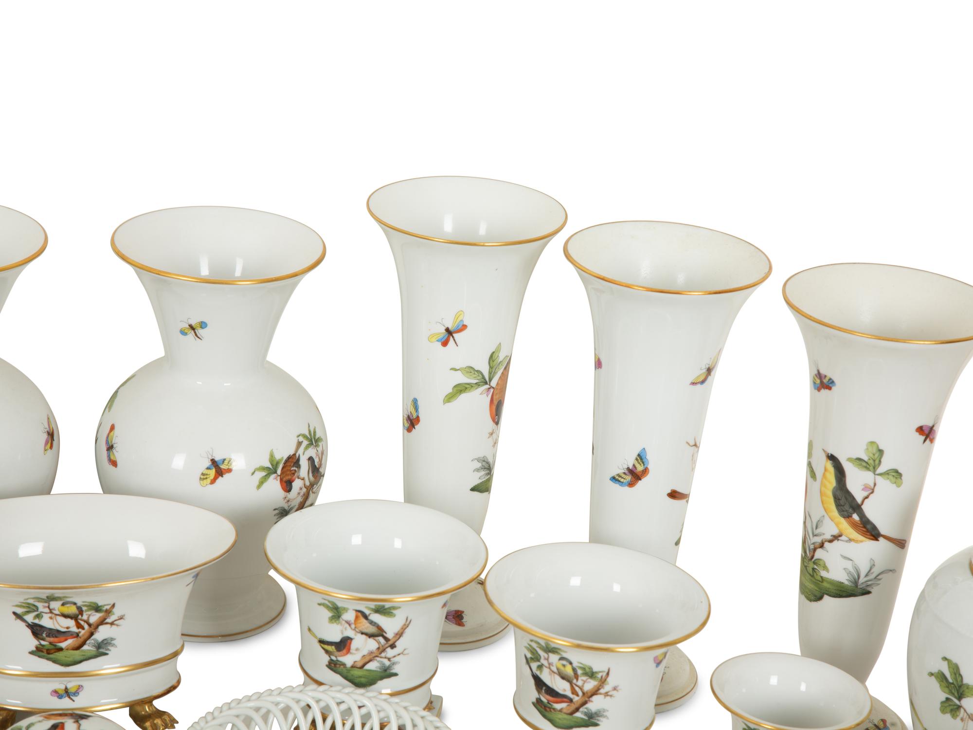 An Extensive Group of Herend Rothschild Bird Porcelain Table Articles