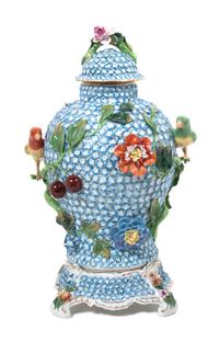 A Dresden Porcelain Covered Vase on Stand Height overall 16 1/4 inches. — 20TH CENTURY