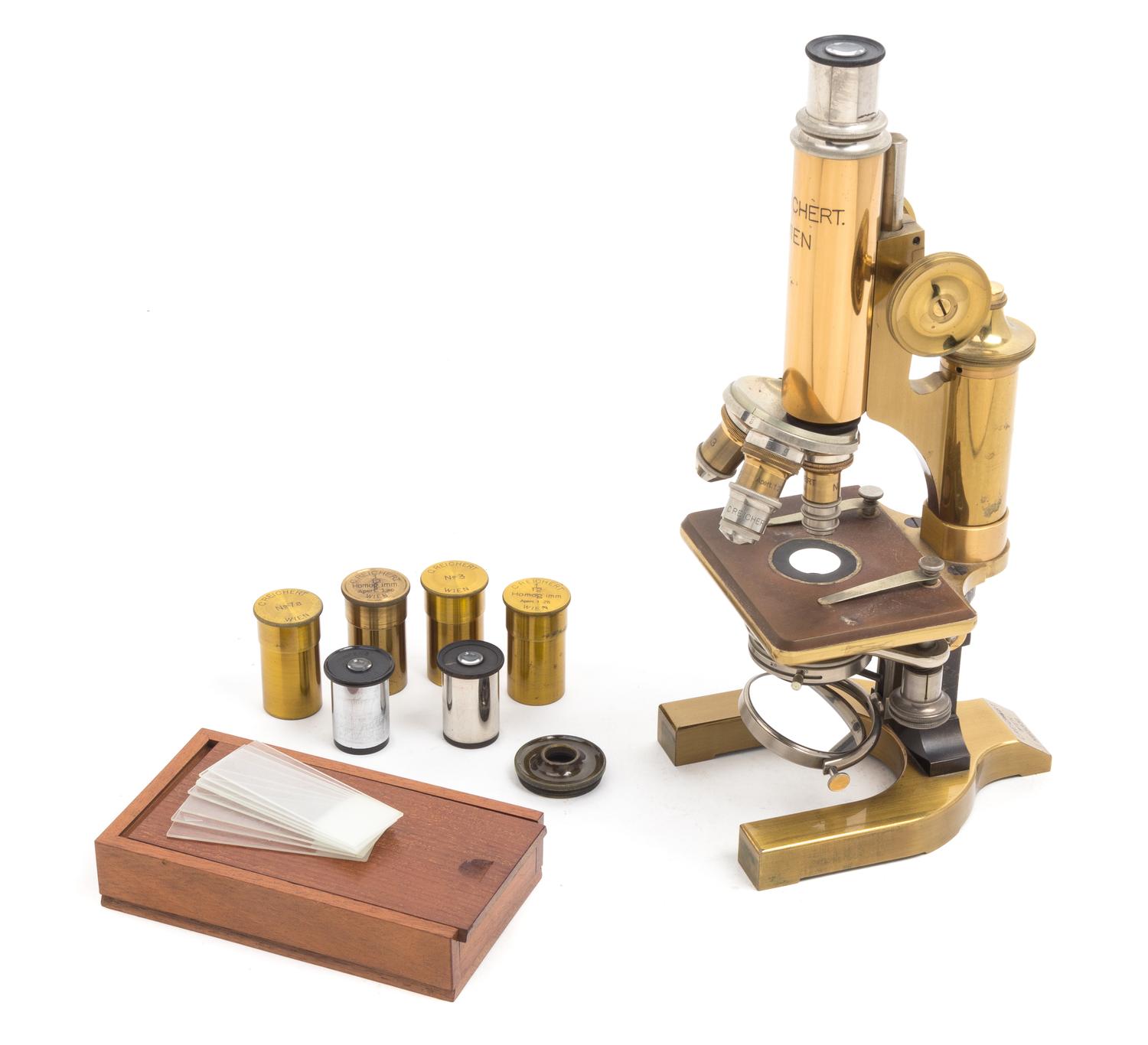 A Group of Two Microscopes Height of taller 14 1/8 inches (extended).