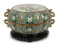 A Large Chinese Cloisonné Melon-Form Box with Cover