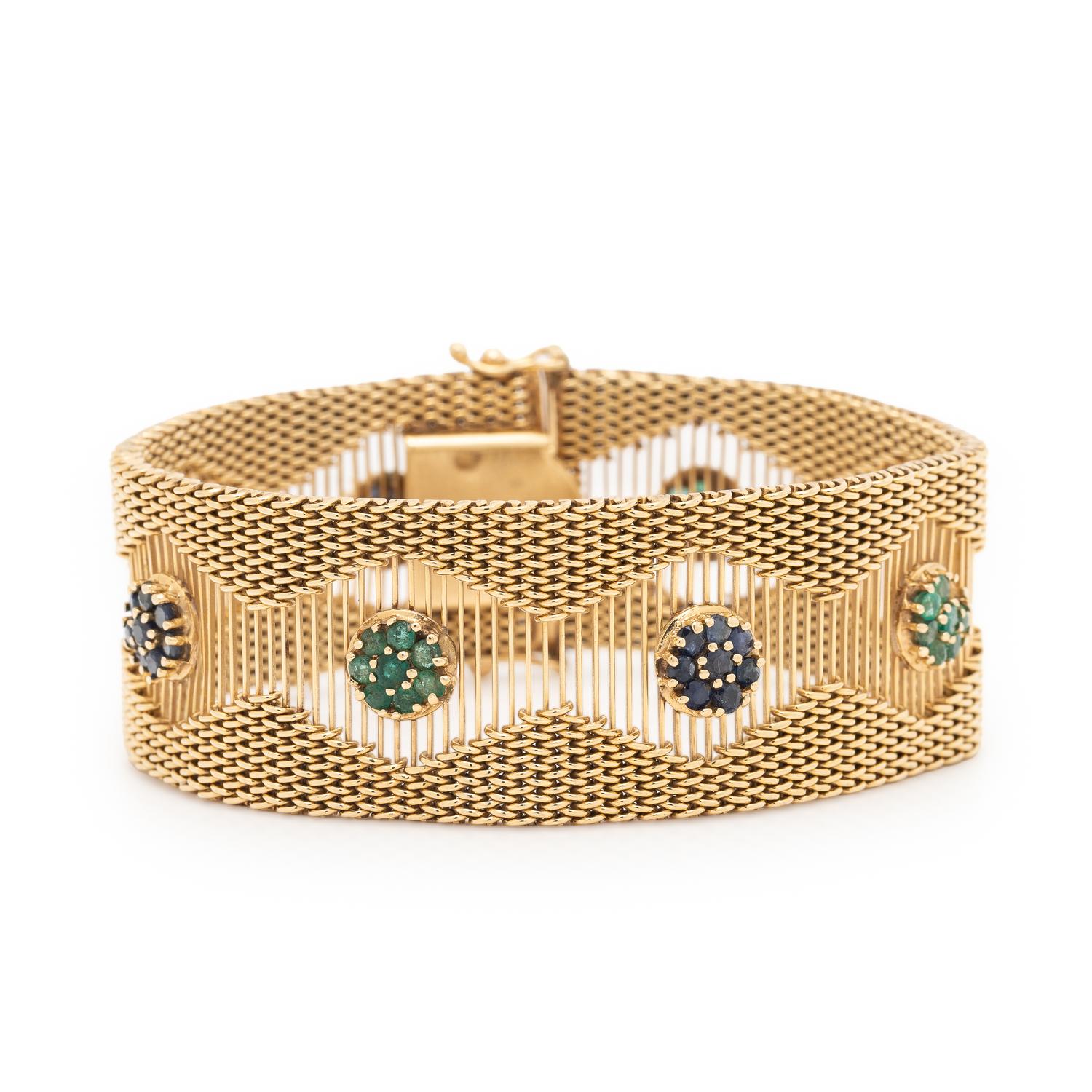YELLOW GOLD, EMERALD, AND SAPPHIRE BRACELET