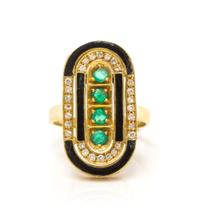 An 18 Karat Yellow Gold Emerald, Diamond and Enamel Ring, Italy, 3.50 dwts.