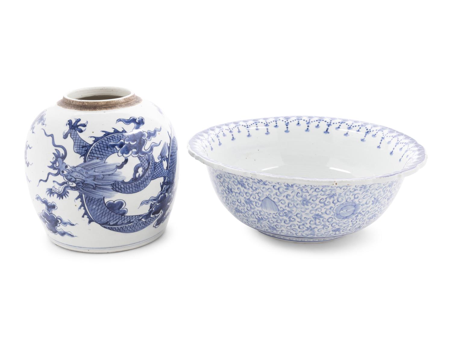 Two Chinese Blue and White Porcleain Articles