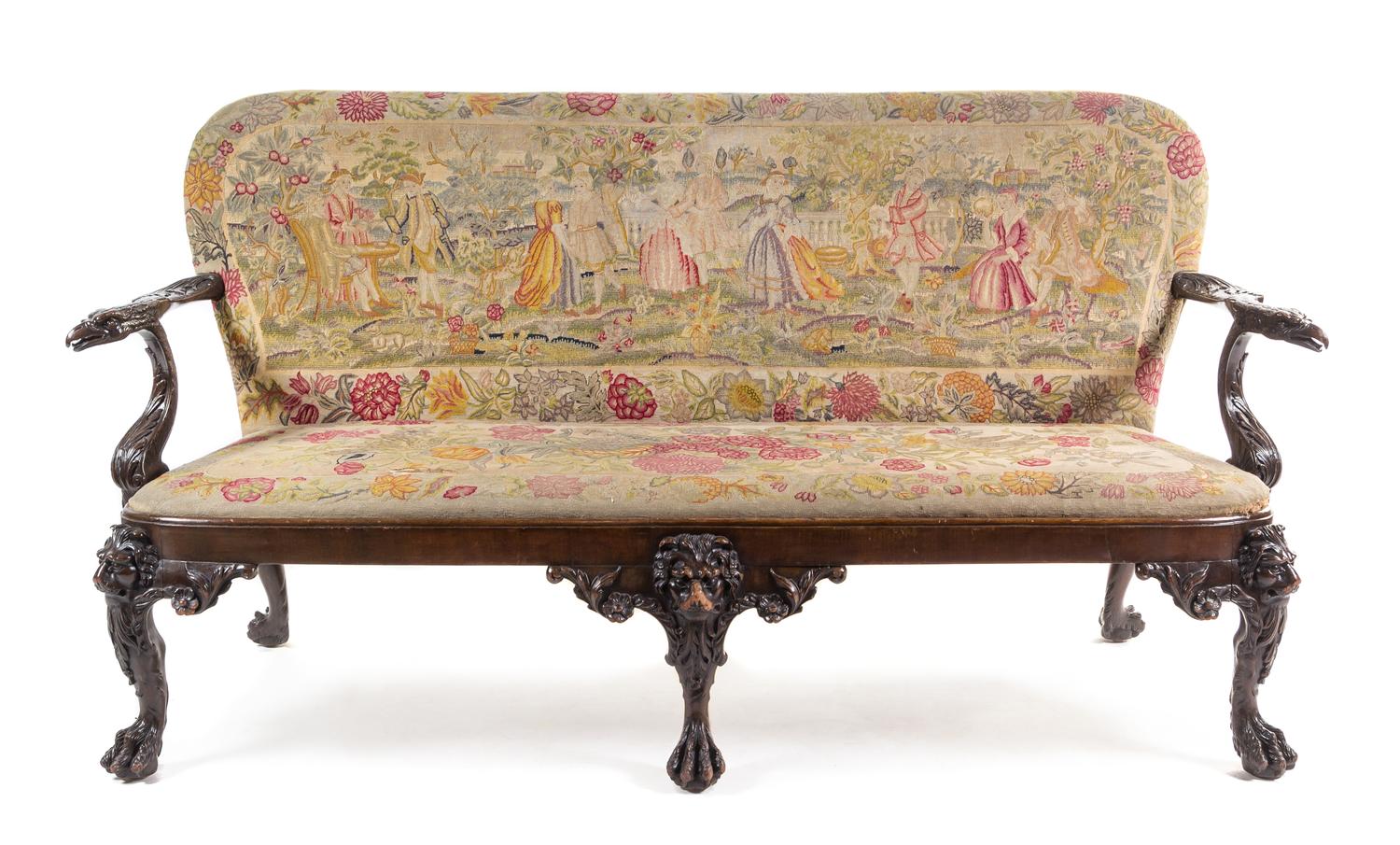 A George II Style Mahogany Settee Height 40 1/2 x width 73 1/2 inches. — CIRCA 1900
