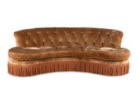 A Button-Tufted Velvet-Upholstered Reniform Sofa with Bullion Fringe