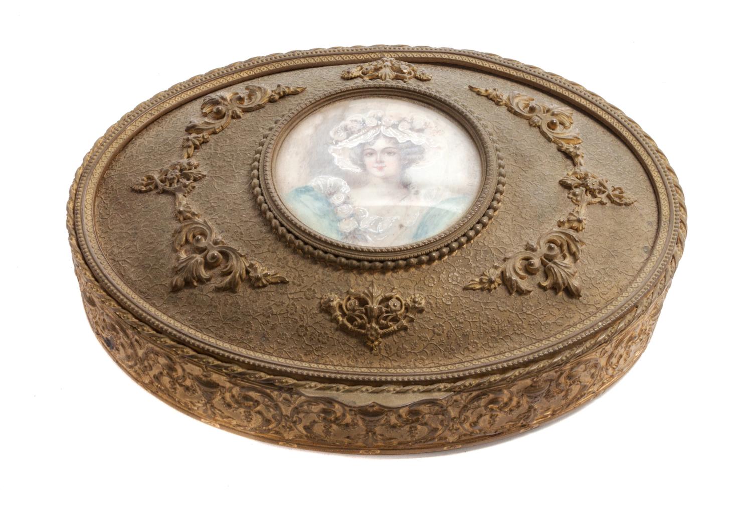 A French Gilt Metal Table Casket Width 7 1/4 inches.
