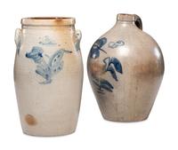 Two Three-Gallon Cobalt Decorated Stoneware Vessels