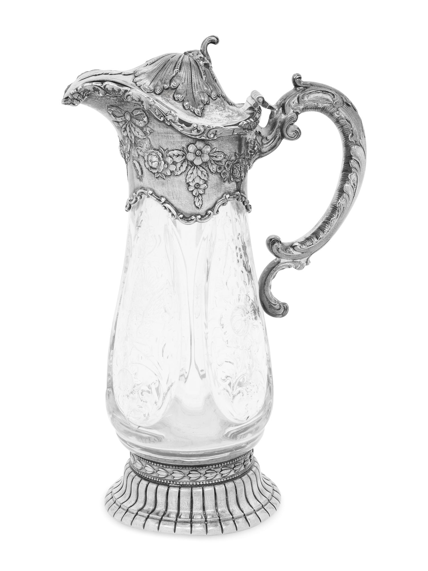 An American Silver Mounted Cut Glass Claret Jug