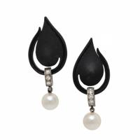 Marsh & Co., Blackened Steel, Cultured Pearl, and Diamond Earrings