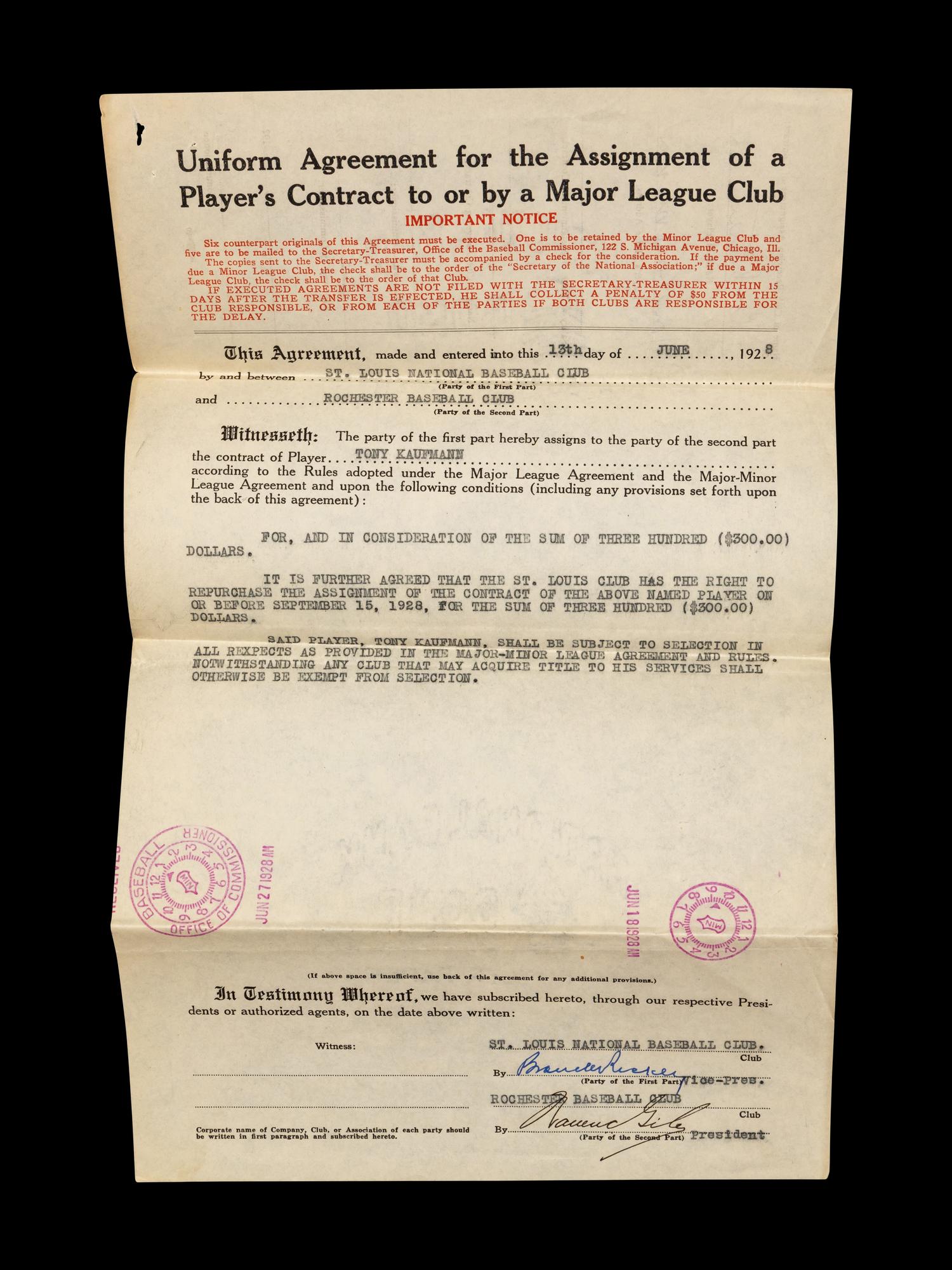 A Group of 15 1920s-30s St. Louis Cardinals Contract Agreements All Signed by Branch Rickey
