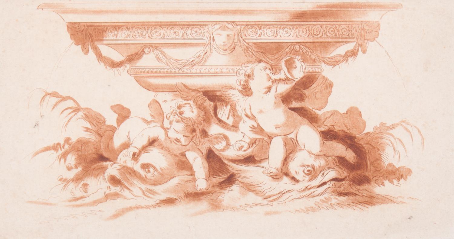 A French Ink Fountain Design on Paper Visible: 4 x 7 3/4 inches.