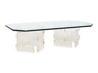 A Contemporary Acrylic and Glass Double Pedestal Cocktail Table