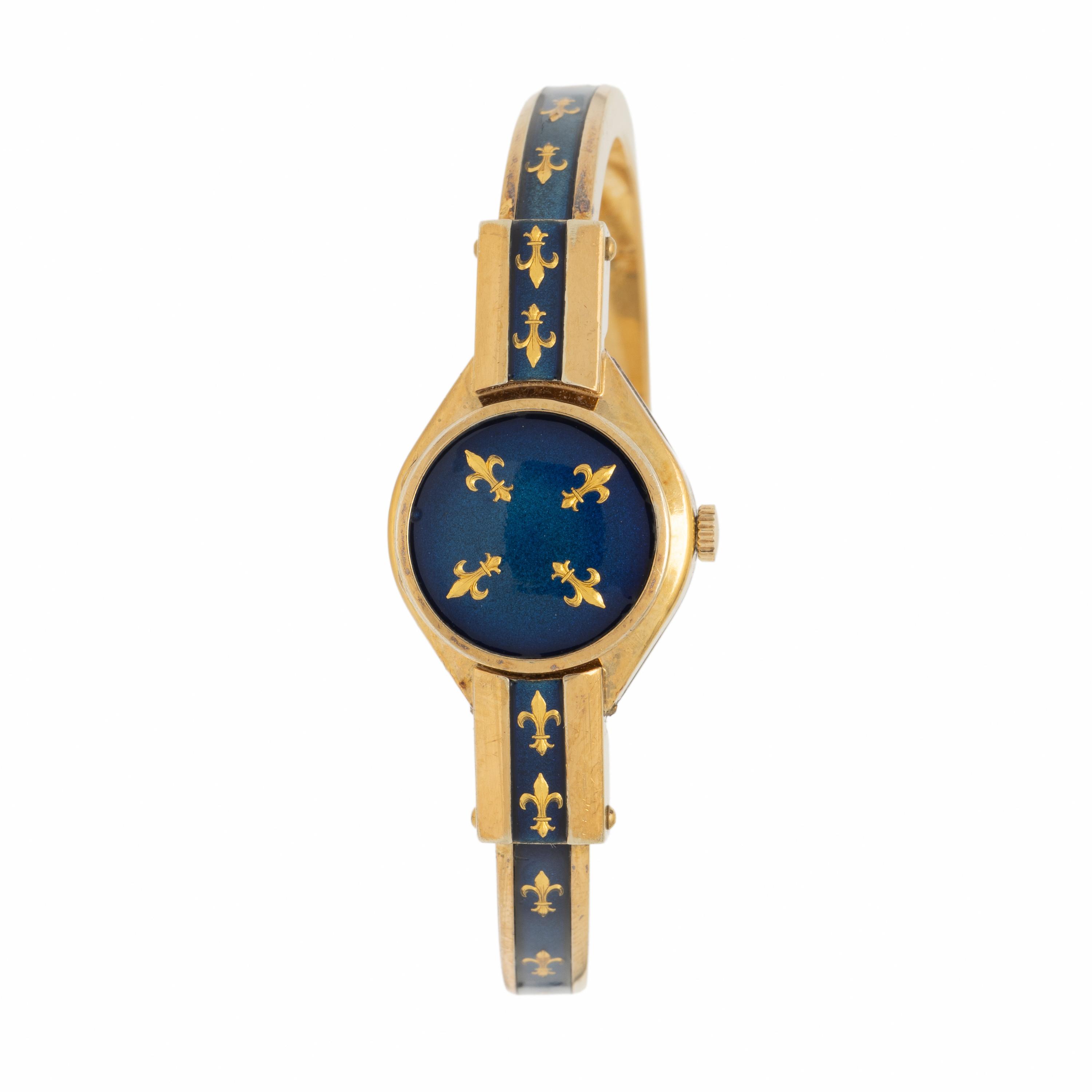 Bucherer, Gold-Plated and Enamel Surprise Watch with Cuff Bracelet