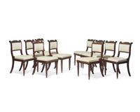 A rare set of ten Anglo-Indian Neoclassical carved hardwood side chairs, circa 1830-1840
