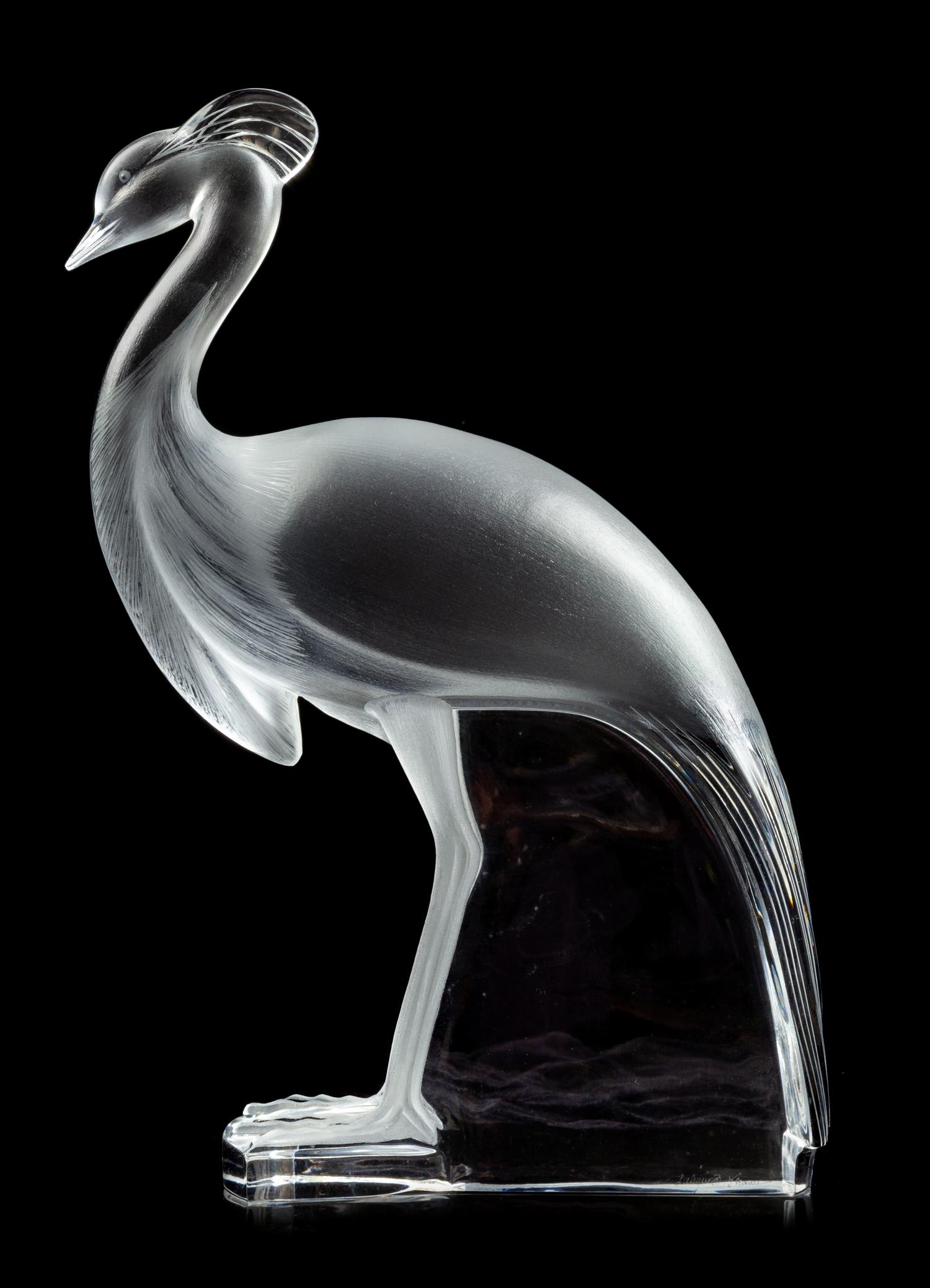 A Lalique Molded and Frosted Glass Peacock