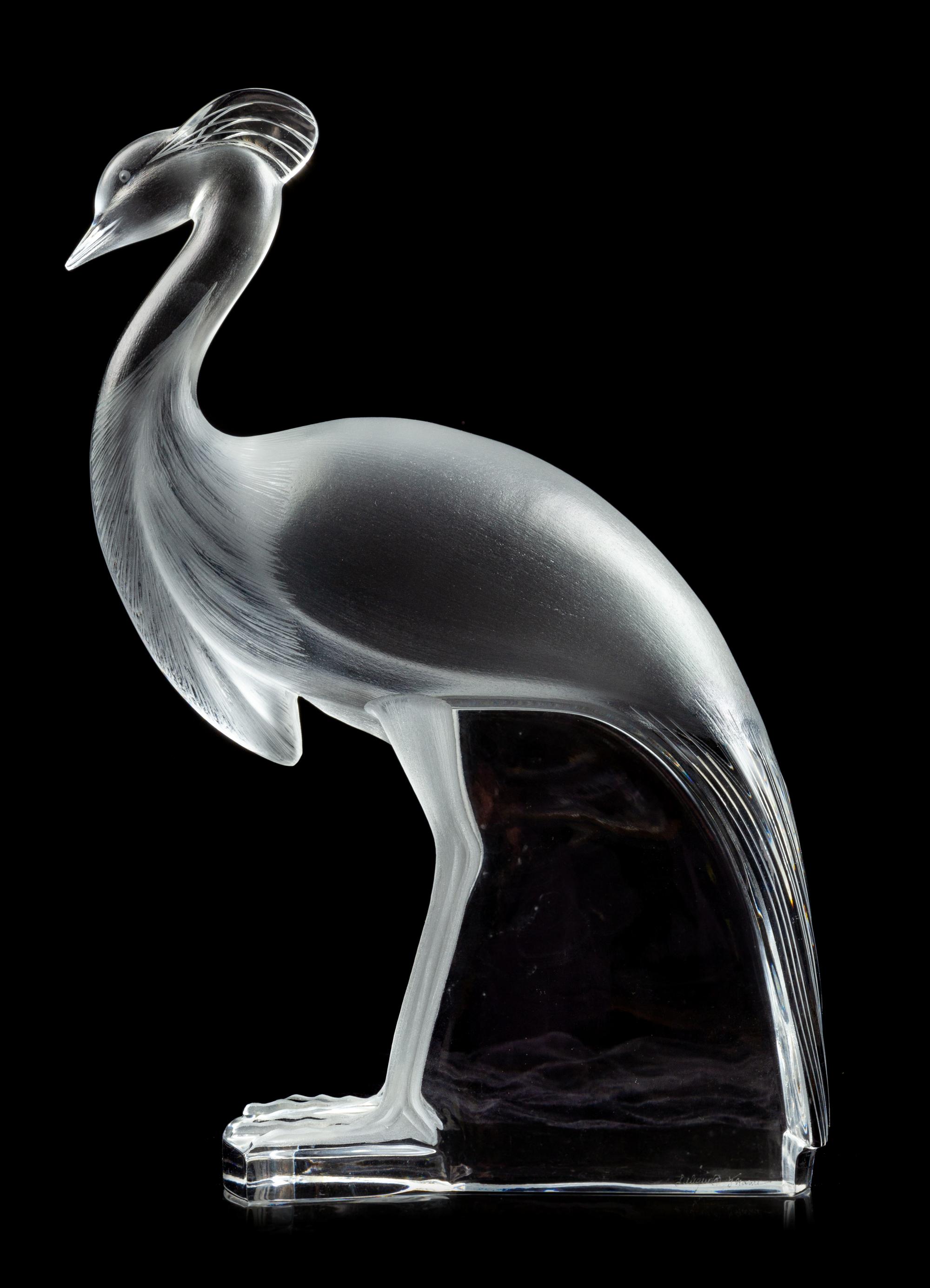 A Lalique Molded and Frosted Glass Peacock