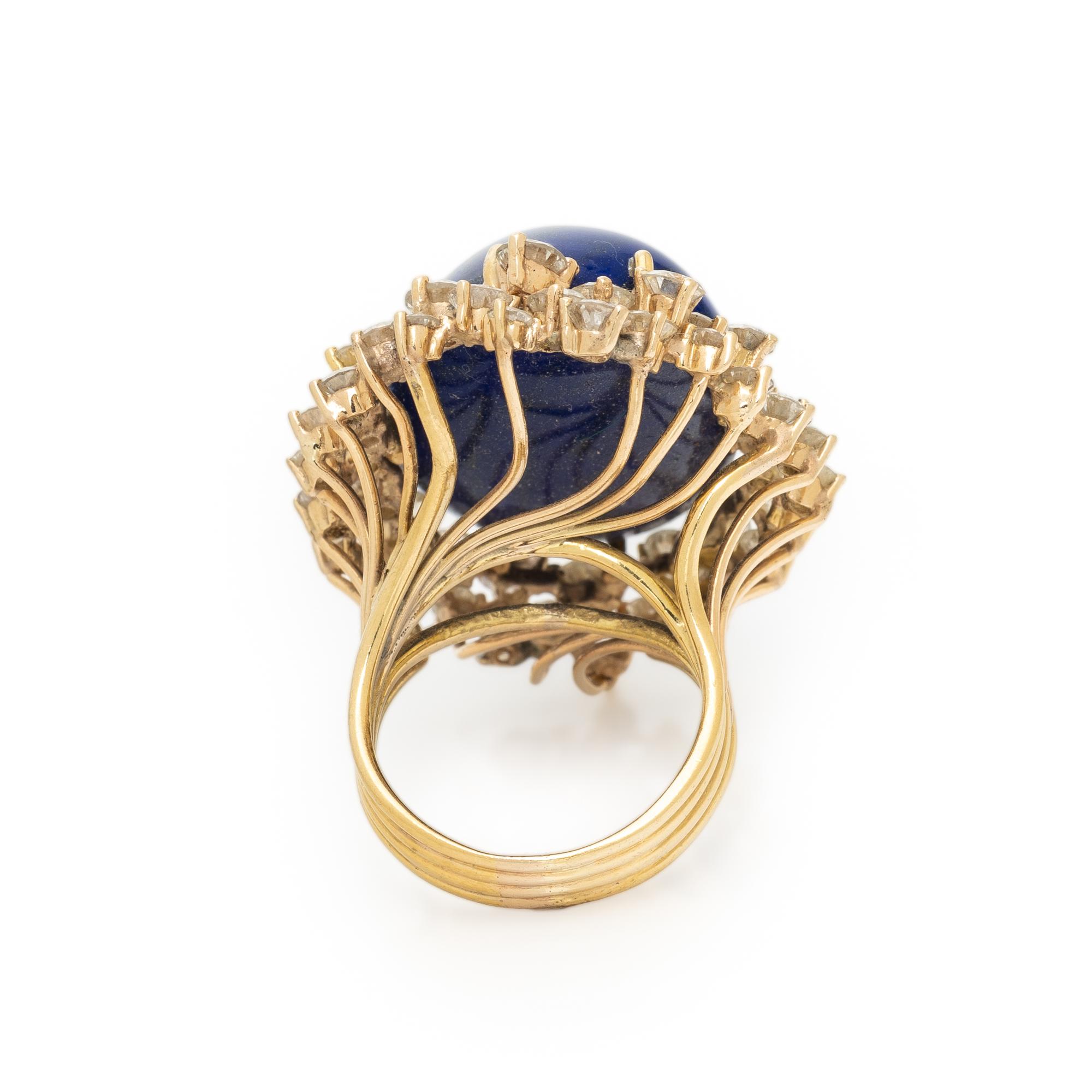 LAPIS LAZULI, DIAMOND, AND YELLOW GOLD RING