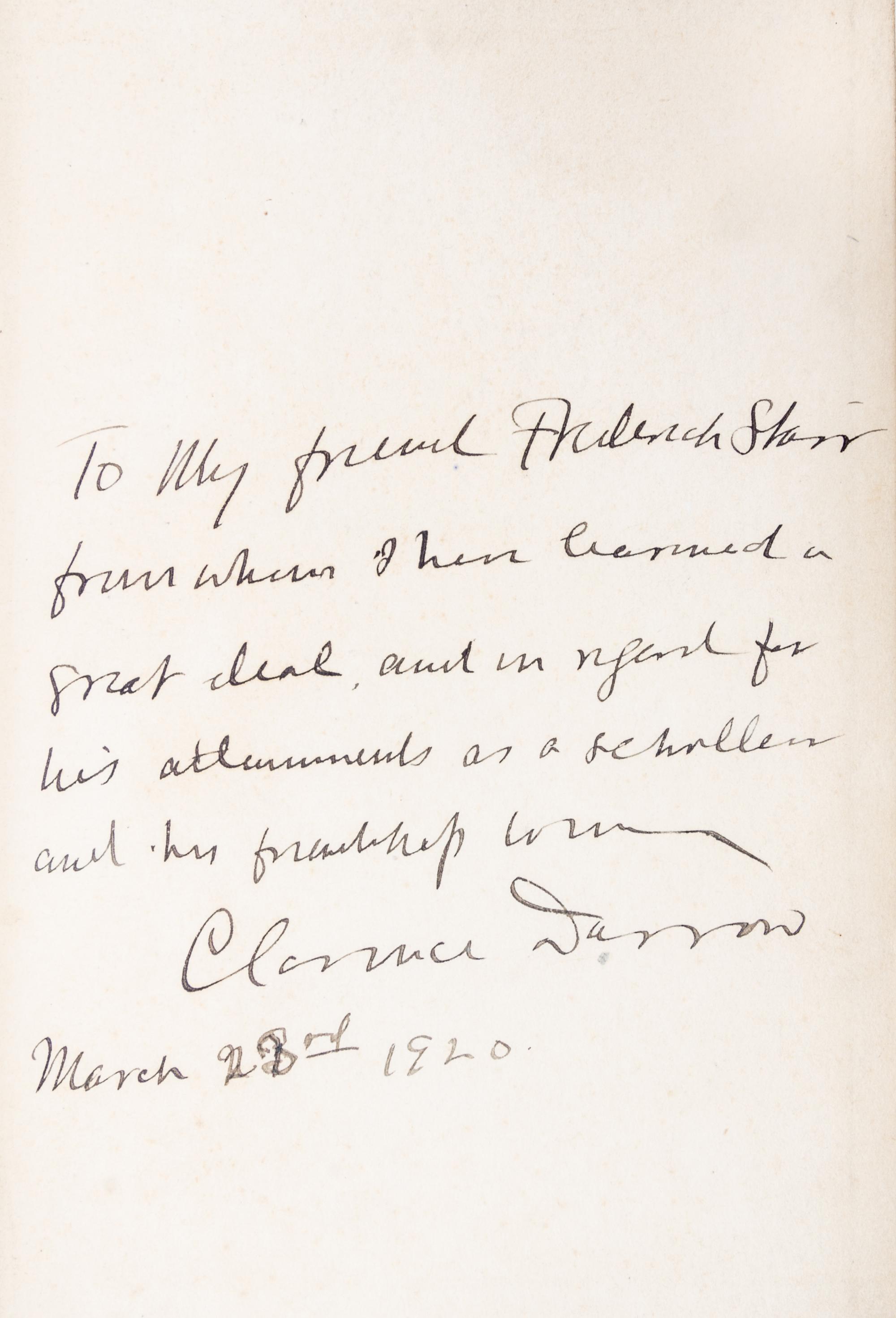 DARROW, CLARENCE. Farmington. New York, 1919. Inscribed.
