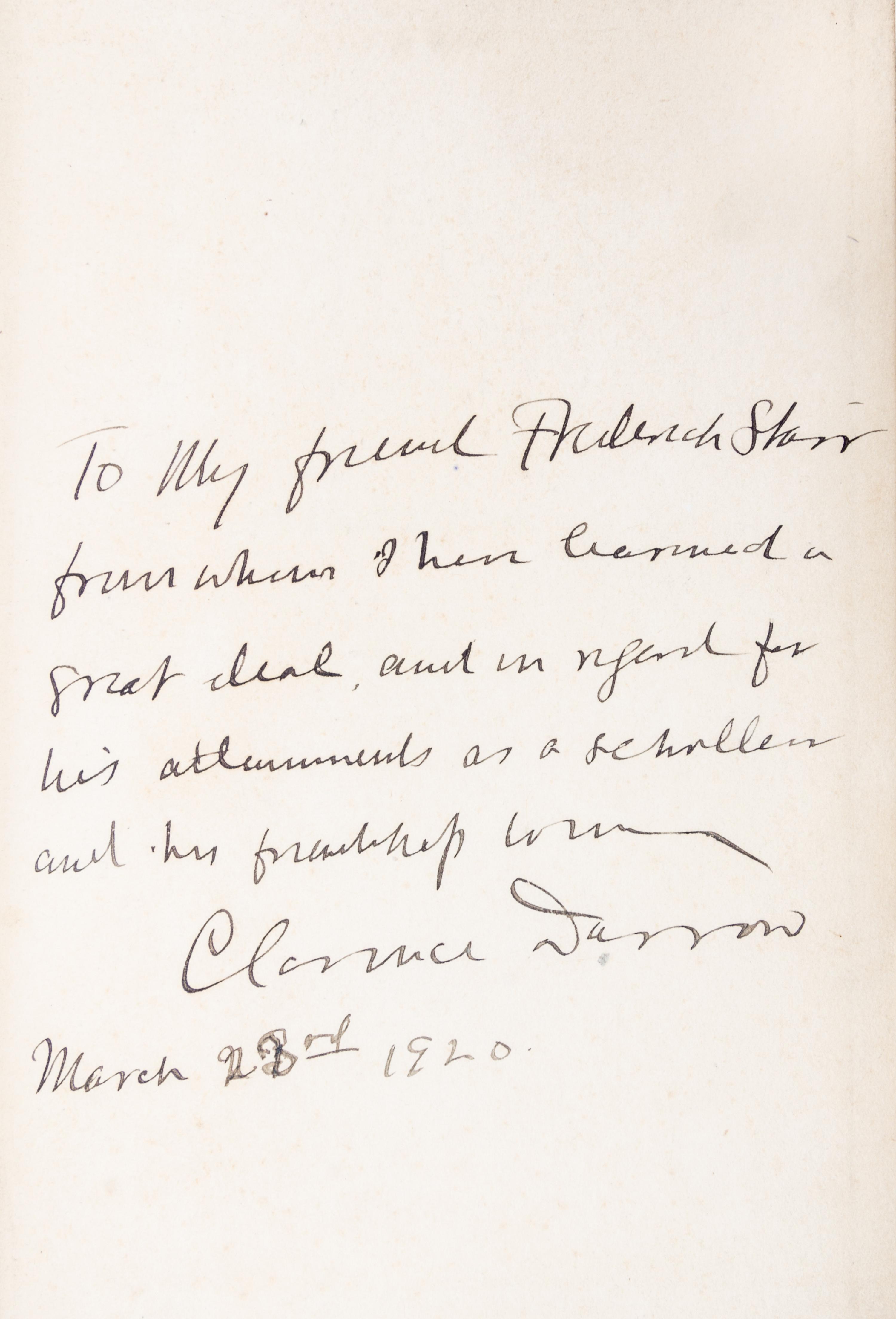 DARROW, CLARENCE. Farmington. New York, 1919. Inscribed.