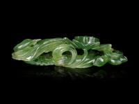 A Spinach Green Jade 'Goose and Lotus' Carving