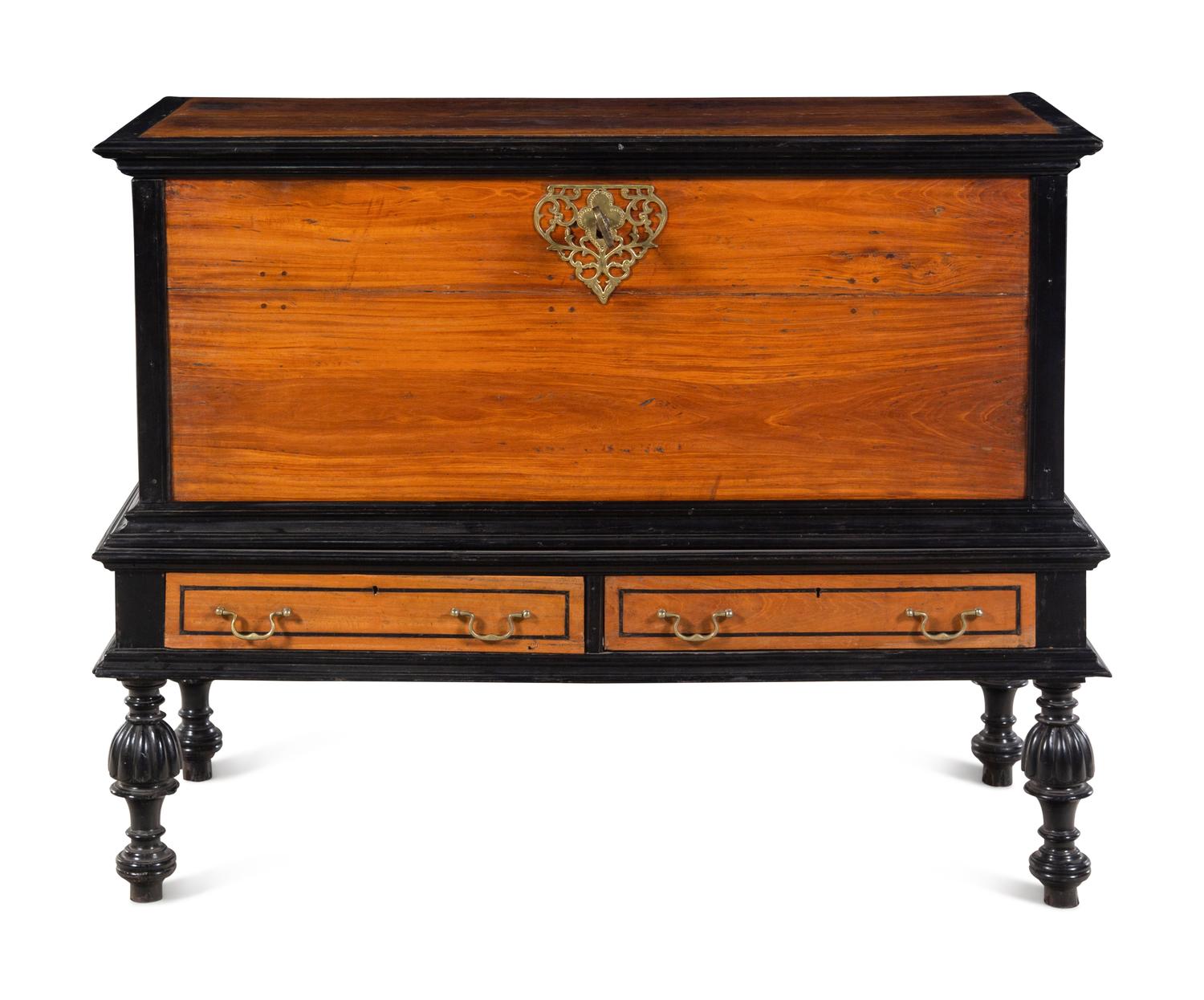 An Indo-Portuguese Ebony and Satinwood Trunk