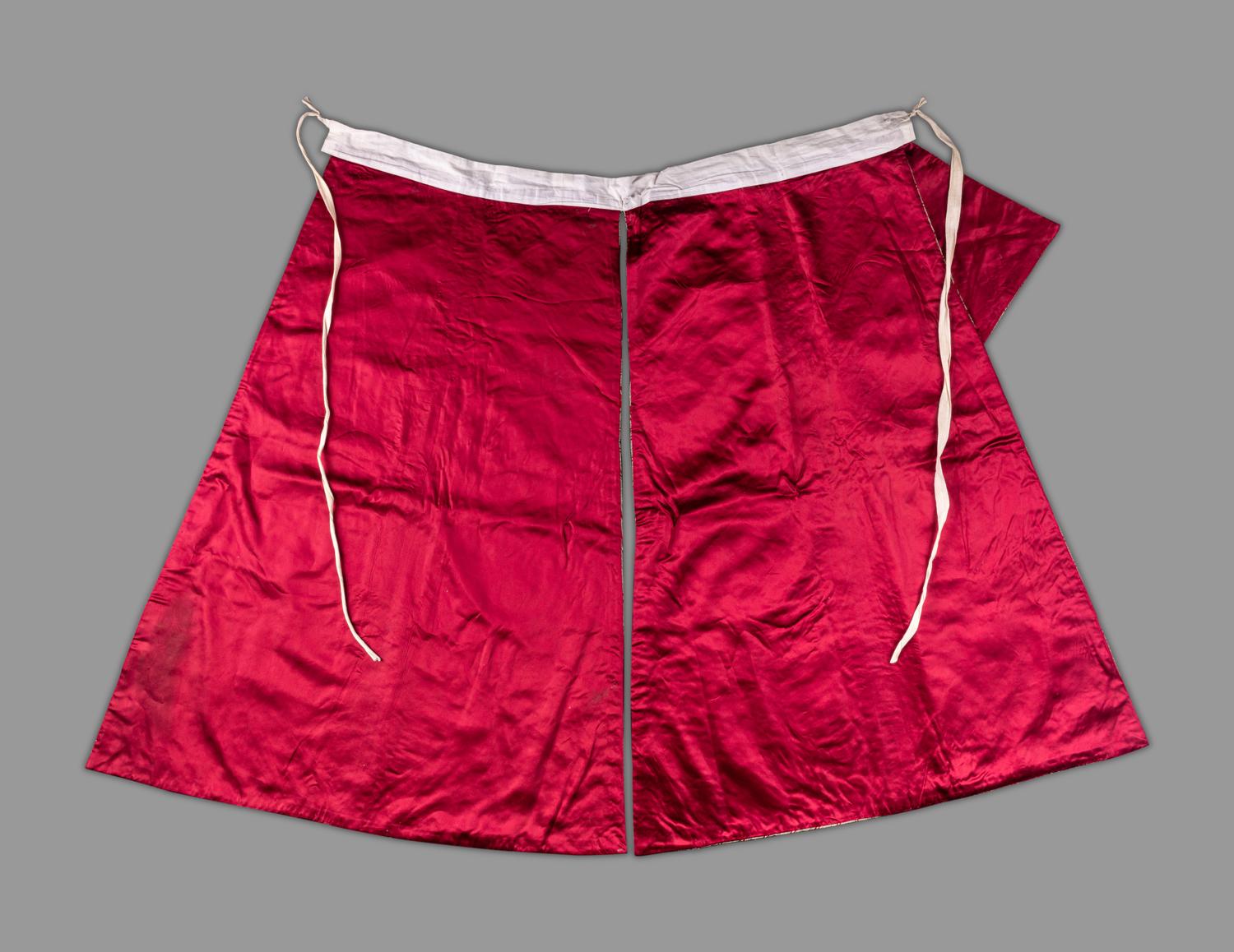 An Unusual Chinese Red and Silver Embroidered Silk Skirt