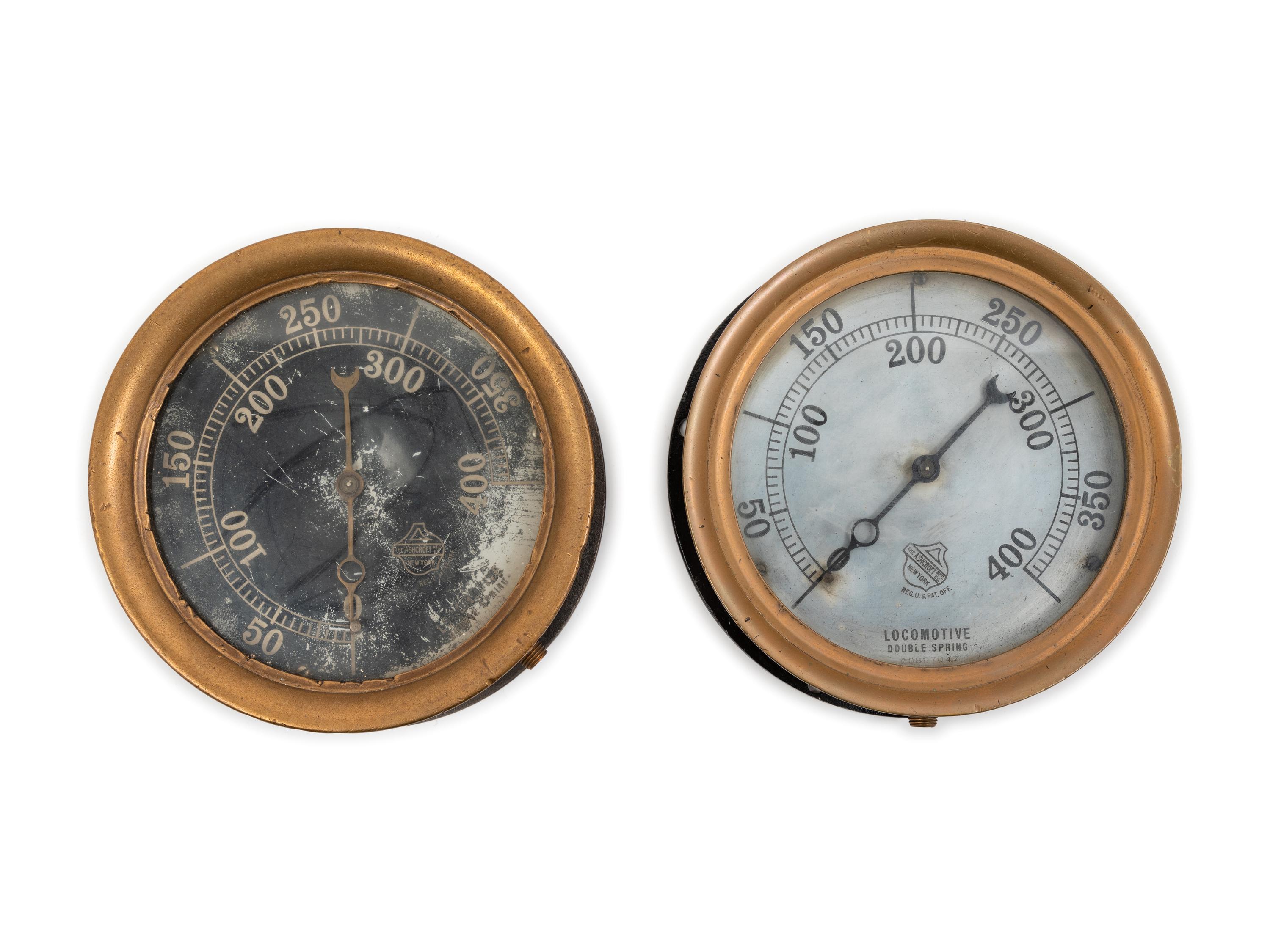 An Ashton Mfg Co., Brass Cased Pressure Gauge