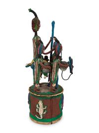 A Group of Three Yoruba Beaded Headdresses and Two Talisman Panels — 20TH CENTURY