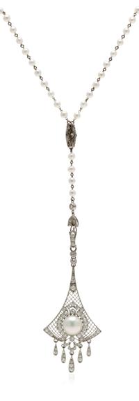 An Edwardian Platinum, Natural Pearl and Diamond Pendant, Black Starr & Frost, 9.20 dwts.