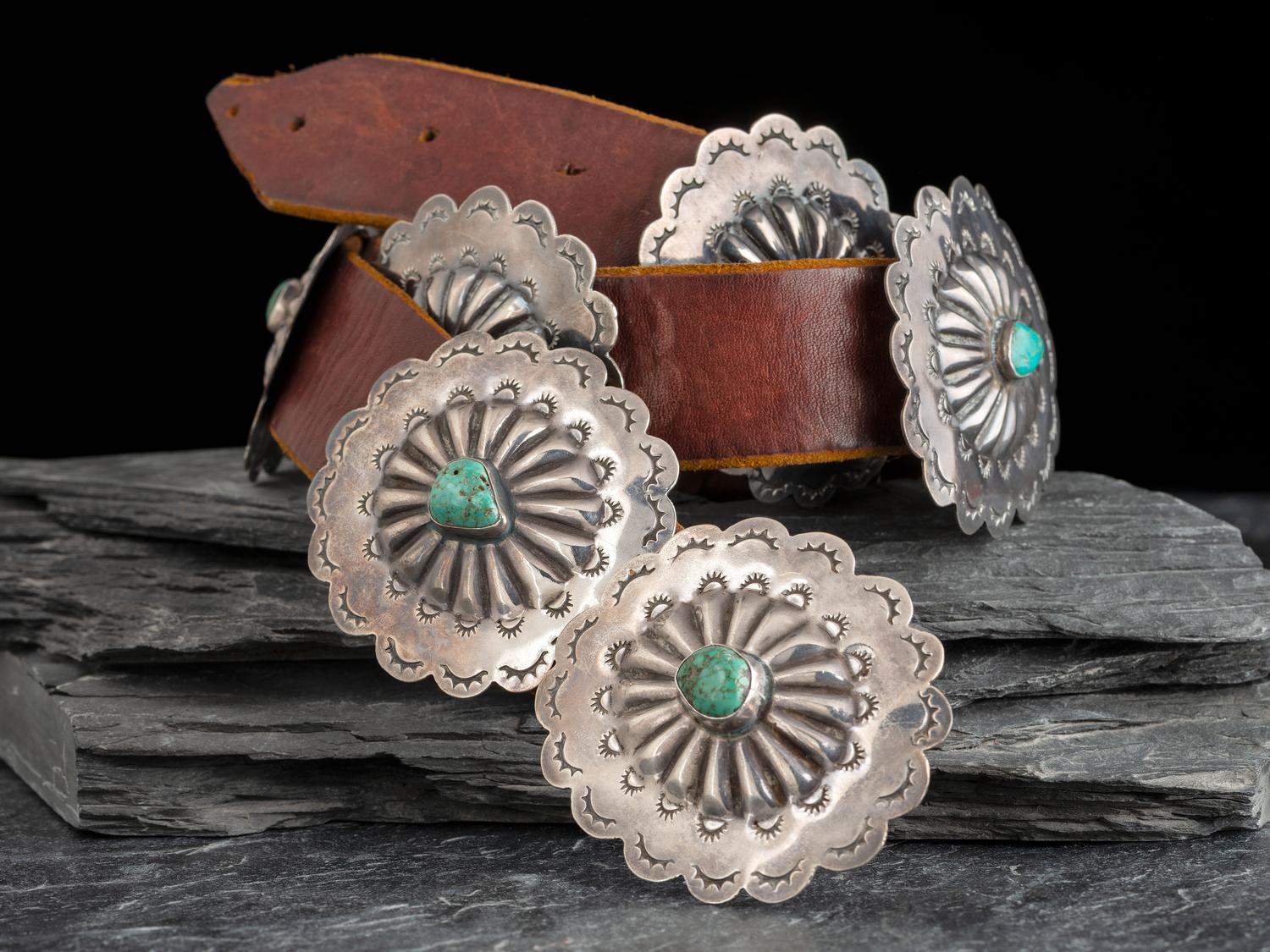 Navajo Silver and Turquoise Concha Belt