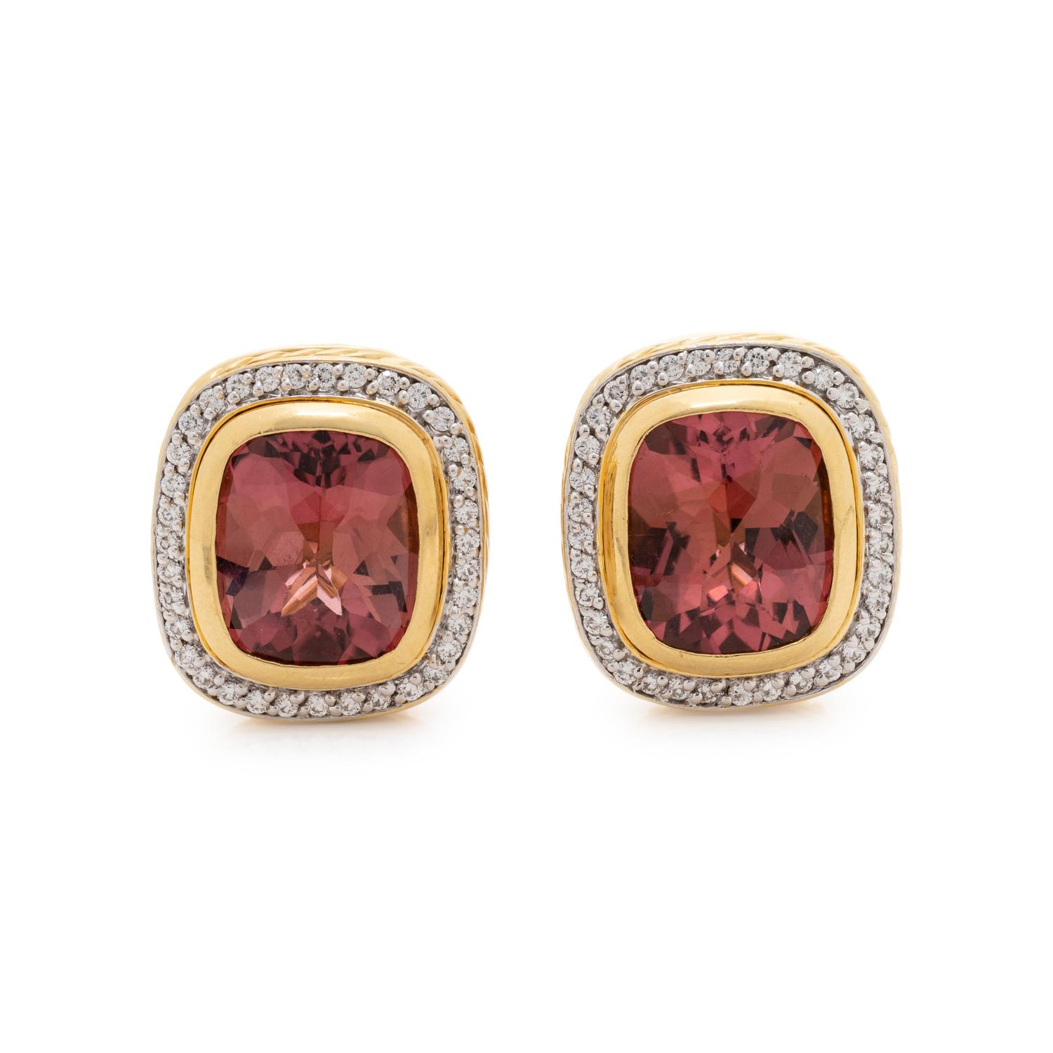 DAVID YURMAN, YELLOW GOLD, PINK TOURMALINE AND DIAMOND EARCLIPS