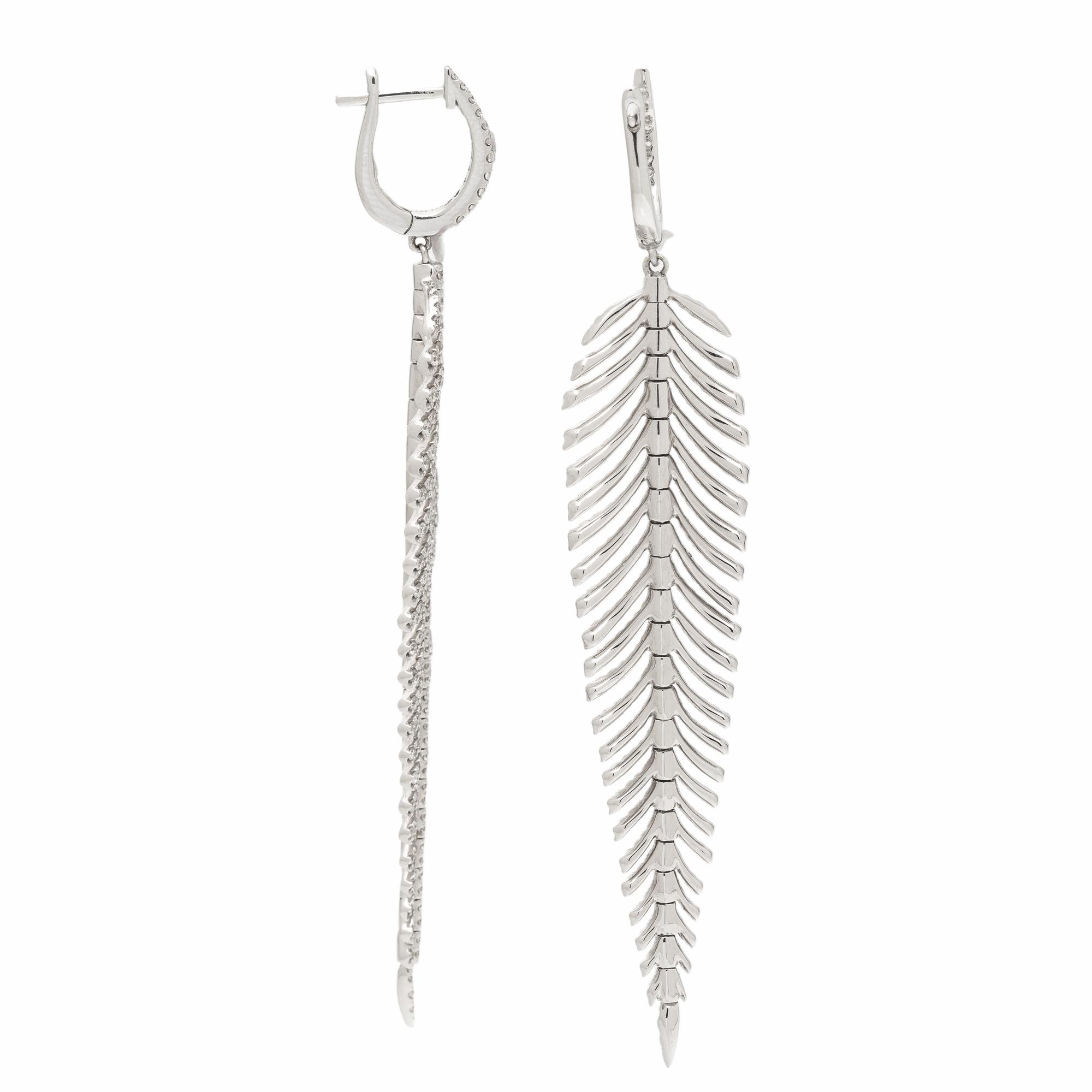 Diamond and White Gold Articulated Feather Earrings