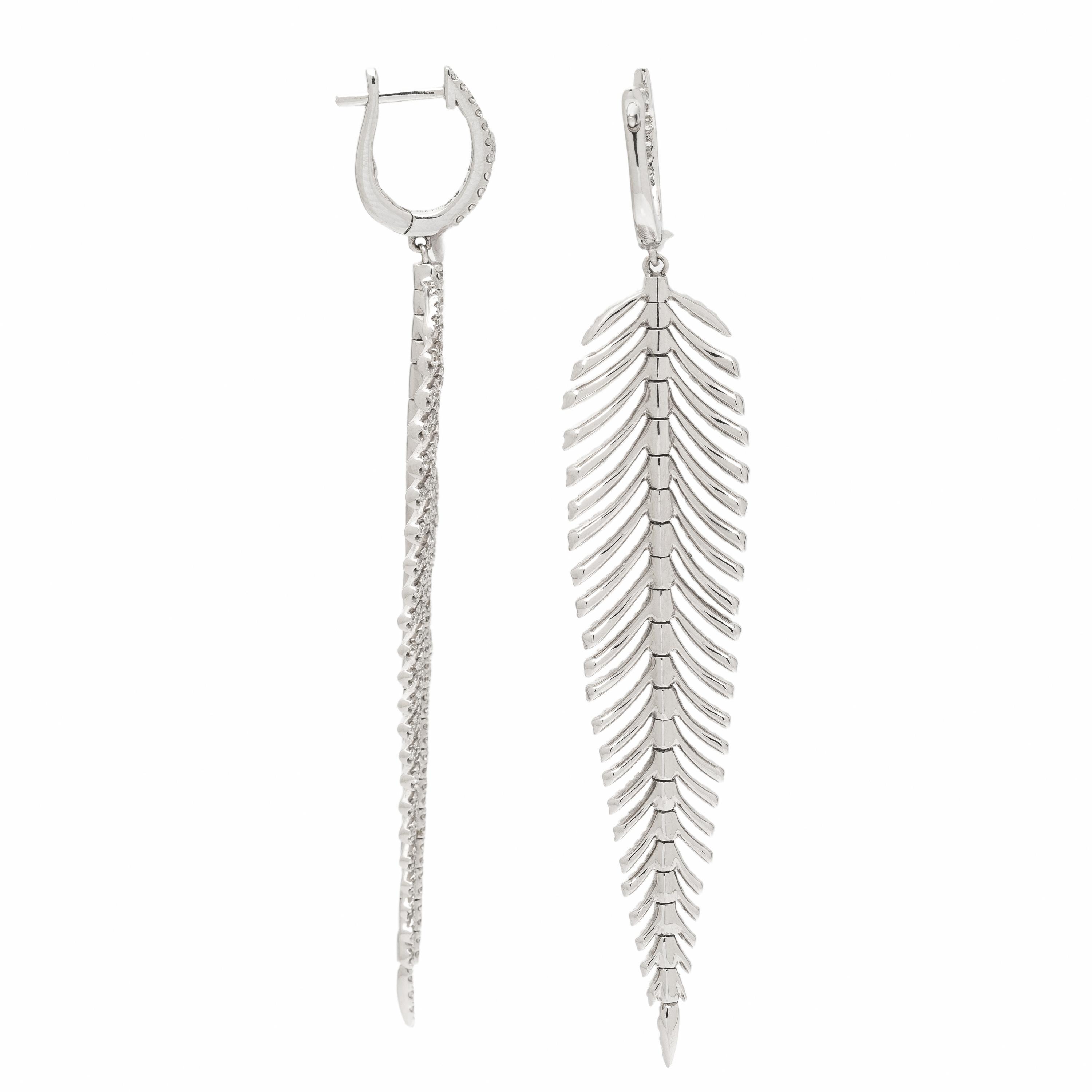 Diamond and White Gold Articulated Feather Earrings