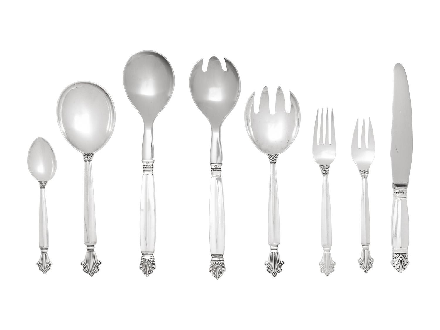 A Georg Jensen Acanthus Silver Flatware Service