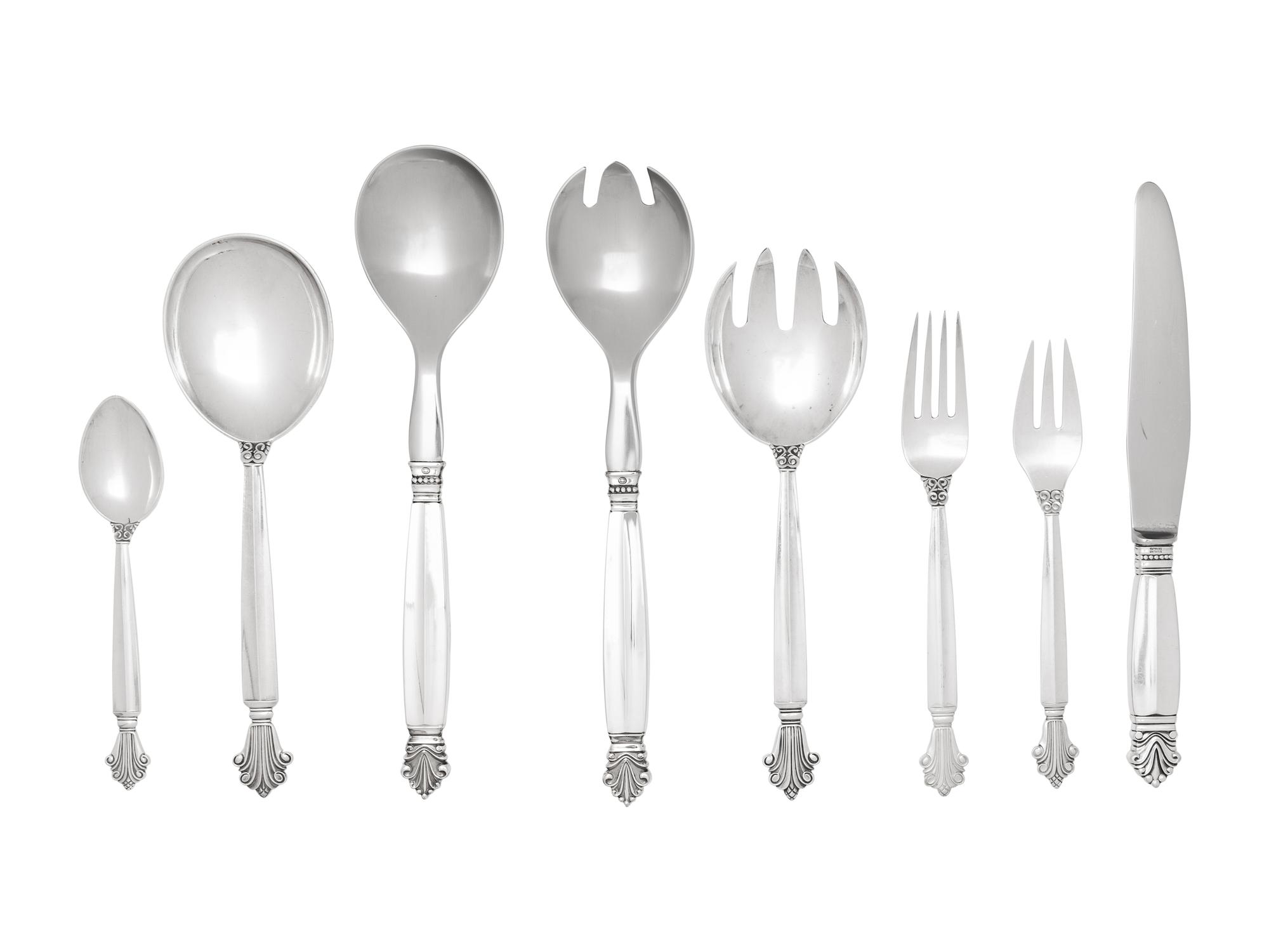 A Georg Jensen Acanthus Silver Flatware Service
