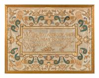 An Embroidered Silk Panel with Latin Script