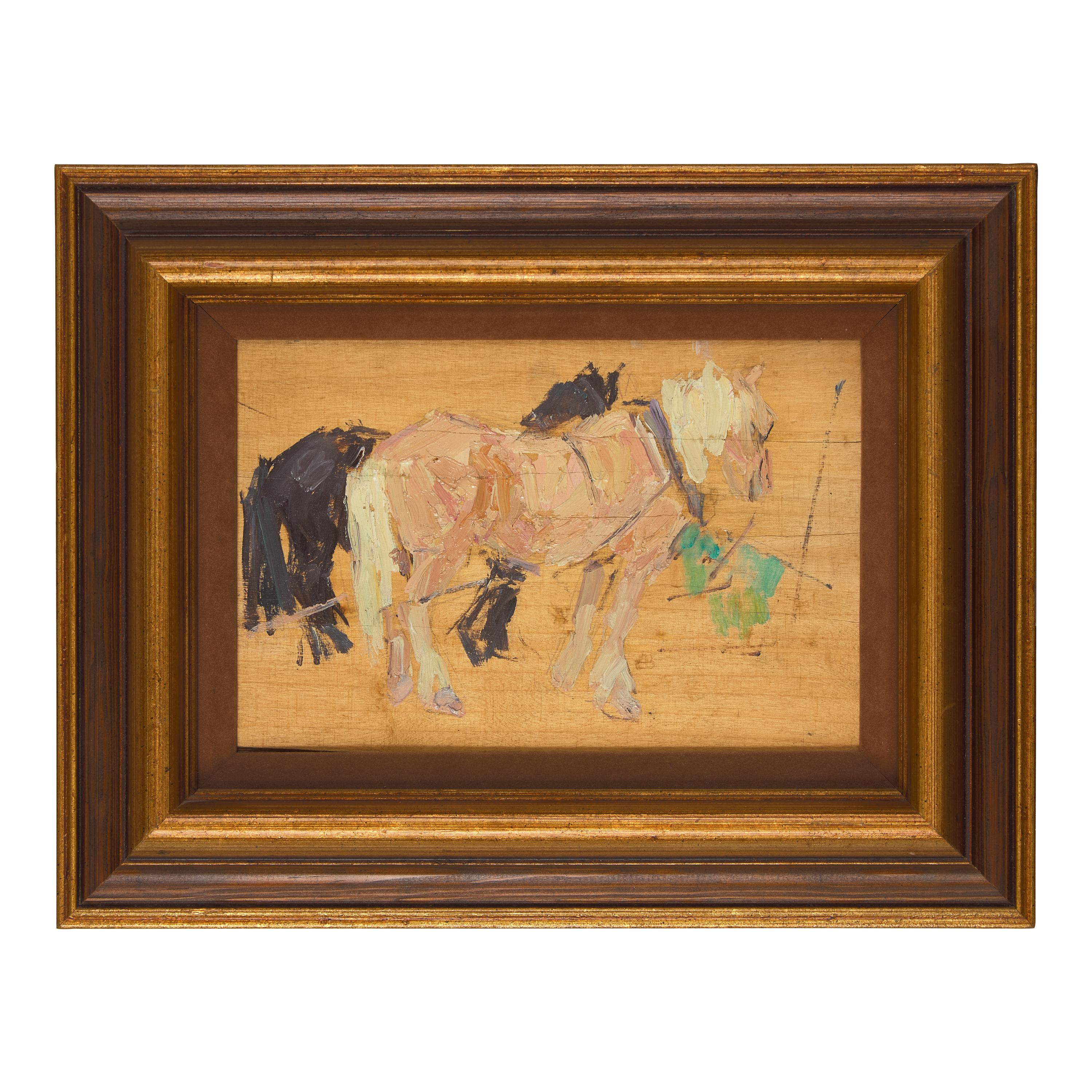 Leon Schulman Gaspard (American/Russian, 1882-1964) — Horses Palamino and Black in Harness