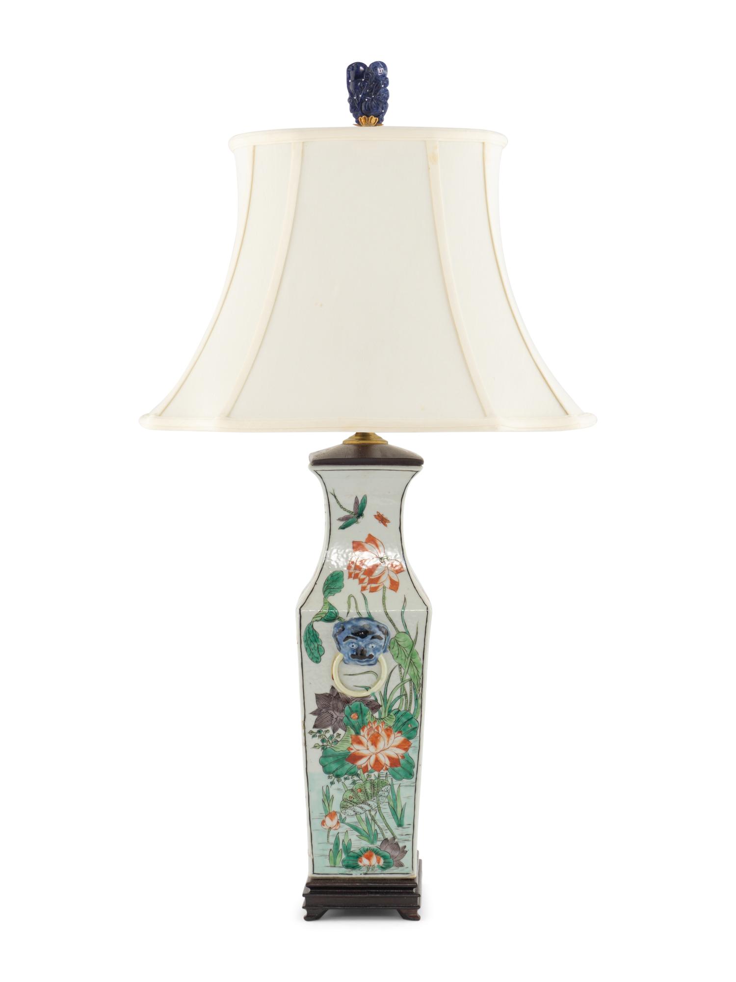 A Chinese Famille Verte Porcelain Vase Mounted as a Lamp