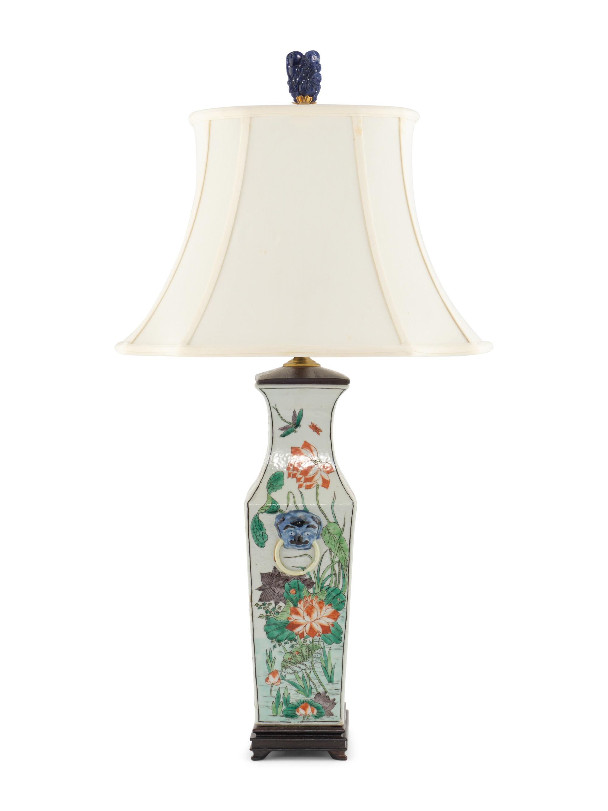 A Chinese Famille Verte Porcelain Vase Mounted as a Lamp