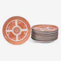 A set of twelve Chinese Export porcelain Orange Fitzhugh dinner plates circa 1800