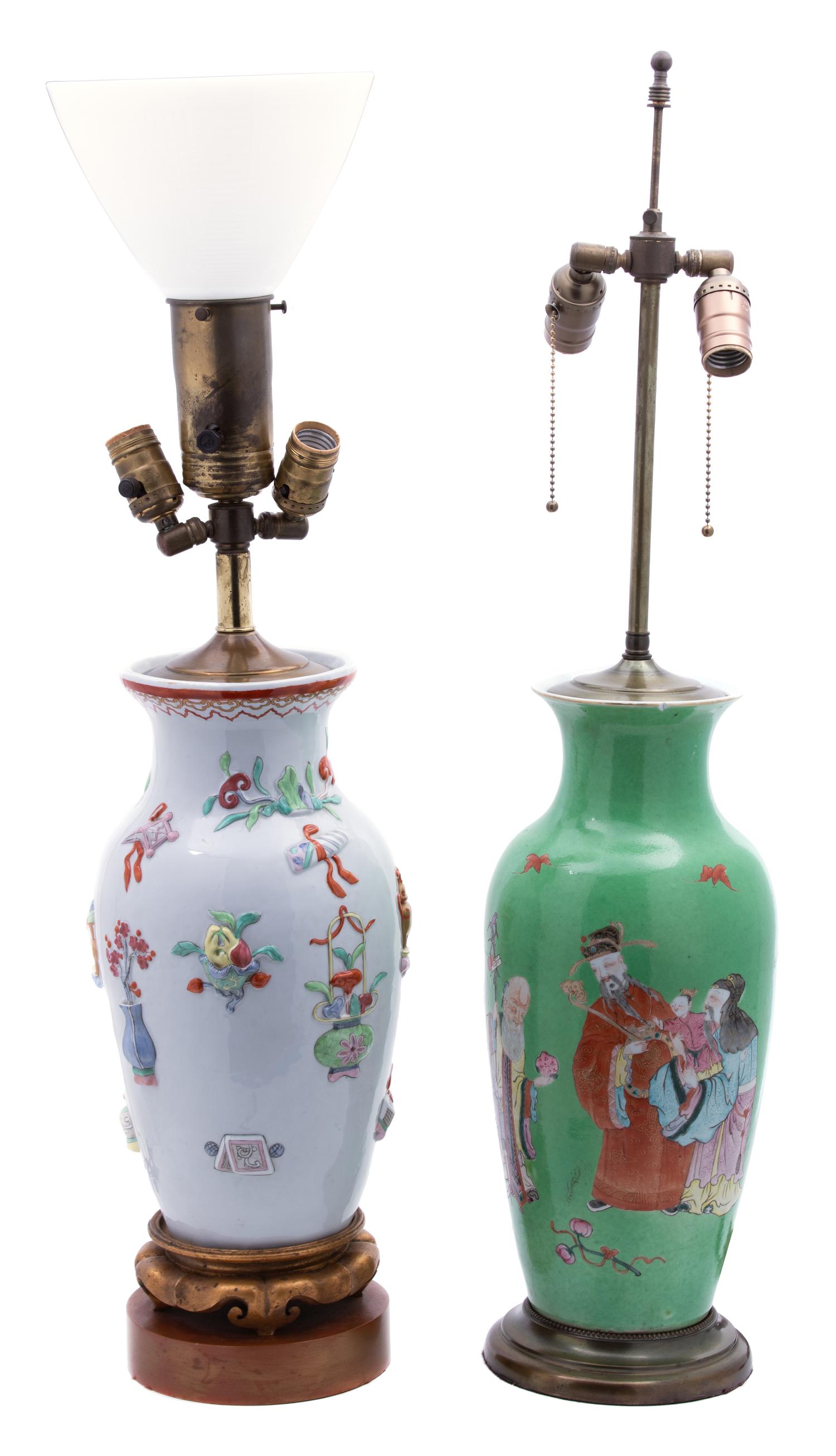 Two Chinese Porcelain Vases Mounted as Lamps