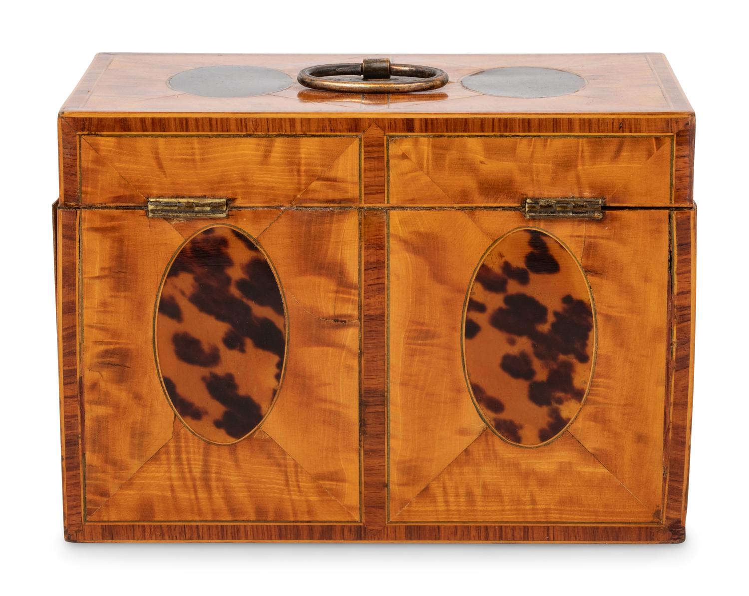A George III Satinwood and Tortoiseshell Tea Caddy