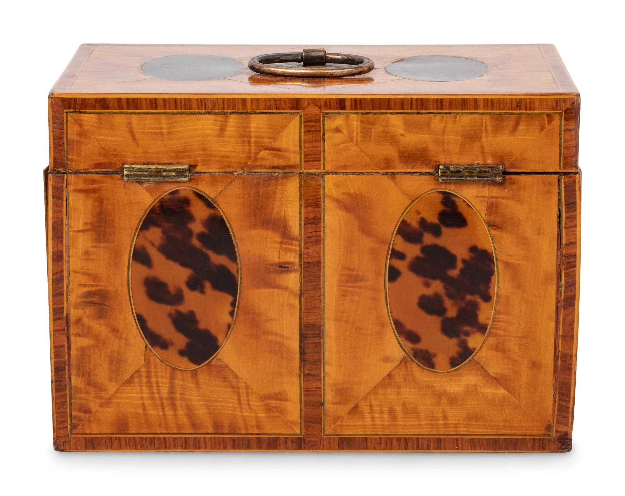A George III Satinwood and Tortoiseshell Tea Caddy