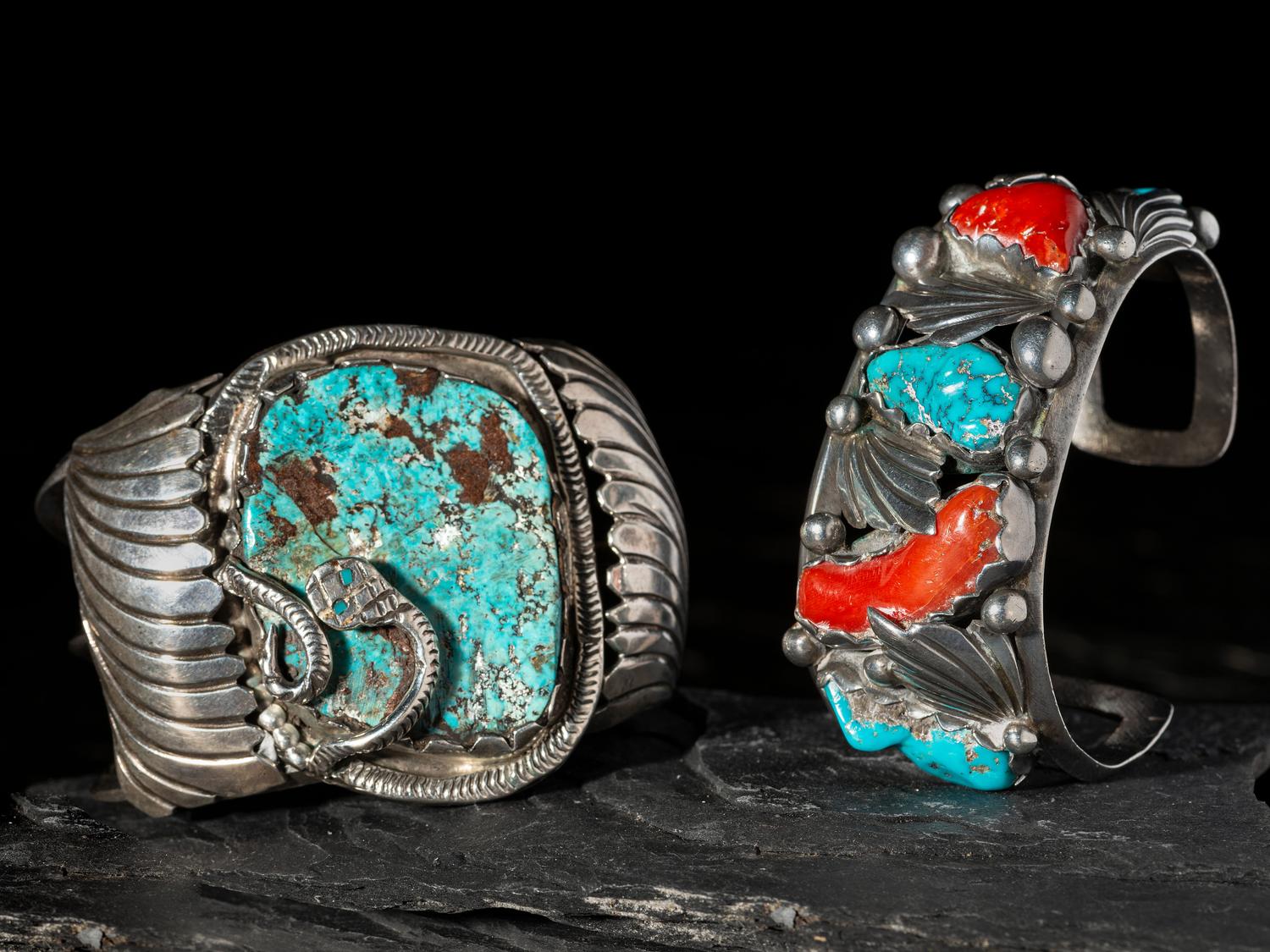Pair of Silver Cuff Bracelets, with Inlay