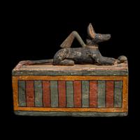 An Egyptian Painted Wood Box with Anubis