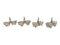 A Set of Four French Silver Double-Salts and Two Pairs of German Silver Salt and Pepper Casters
