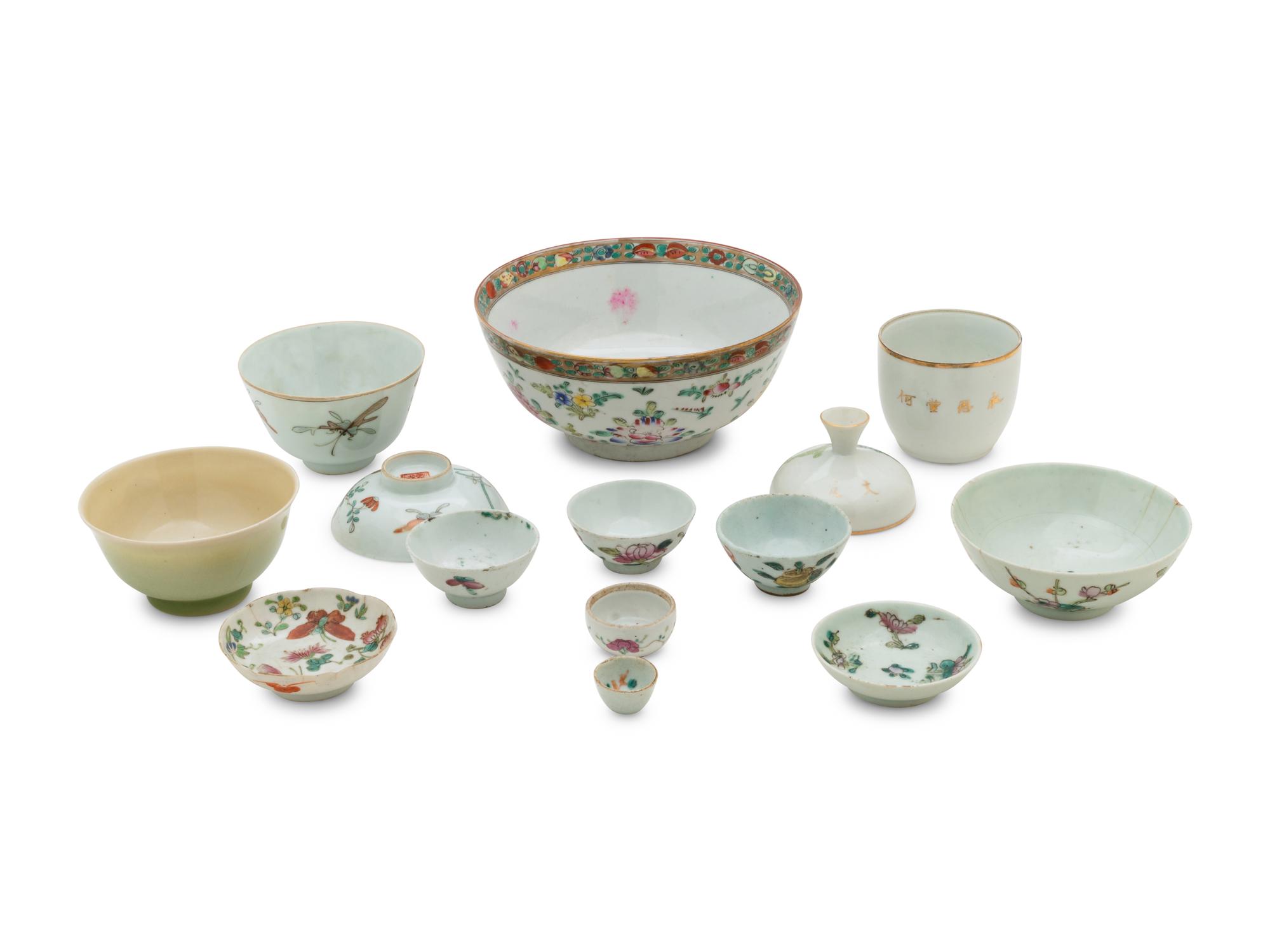 Twelve Chinese Famille Rose ‘Flower’ Porcelain Articles