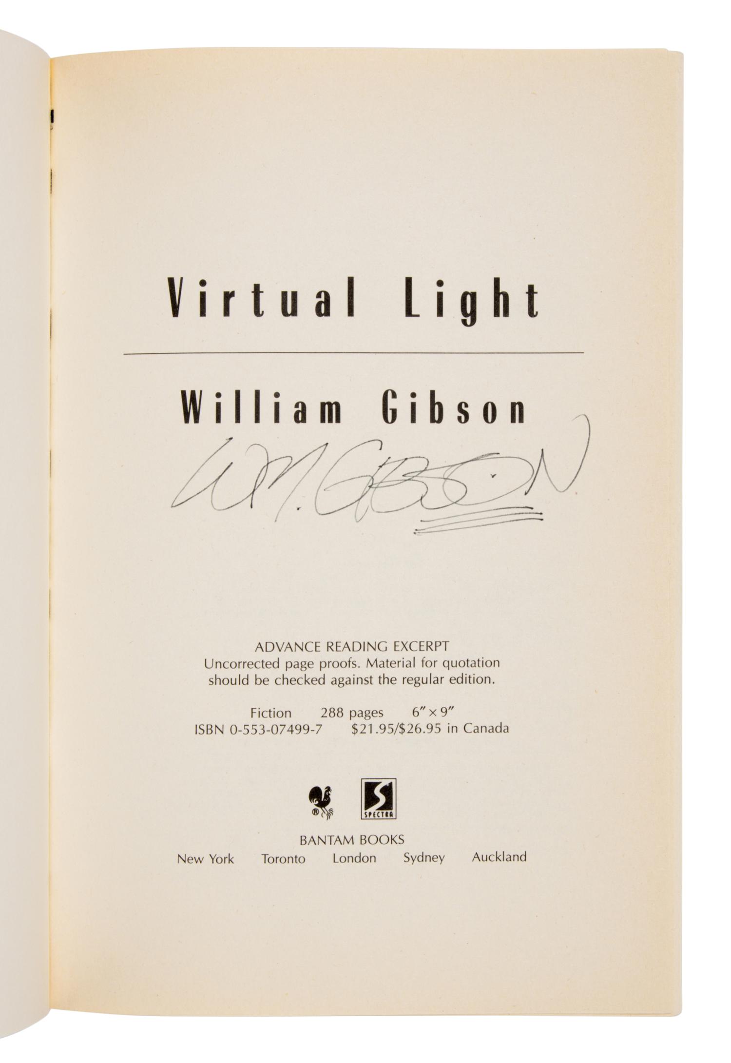 Gibson, William (b. 1948). A group of 7 first editions, all signed, comprising: