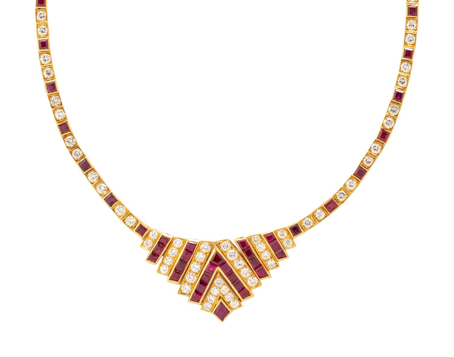 VAN CLEEF & ARPELS, YELLOW GOLD, RUBY AND DIAMOND NECKLACE